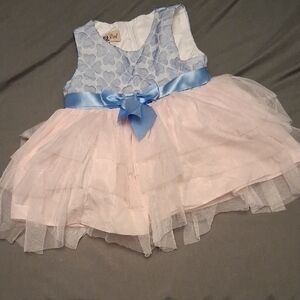Blue and Pink Baby Dress with Bow